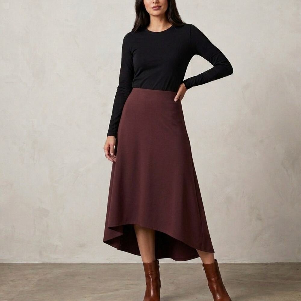 LA Relaxed Modal Knit High-Low Midi Skirt